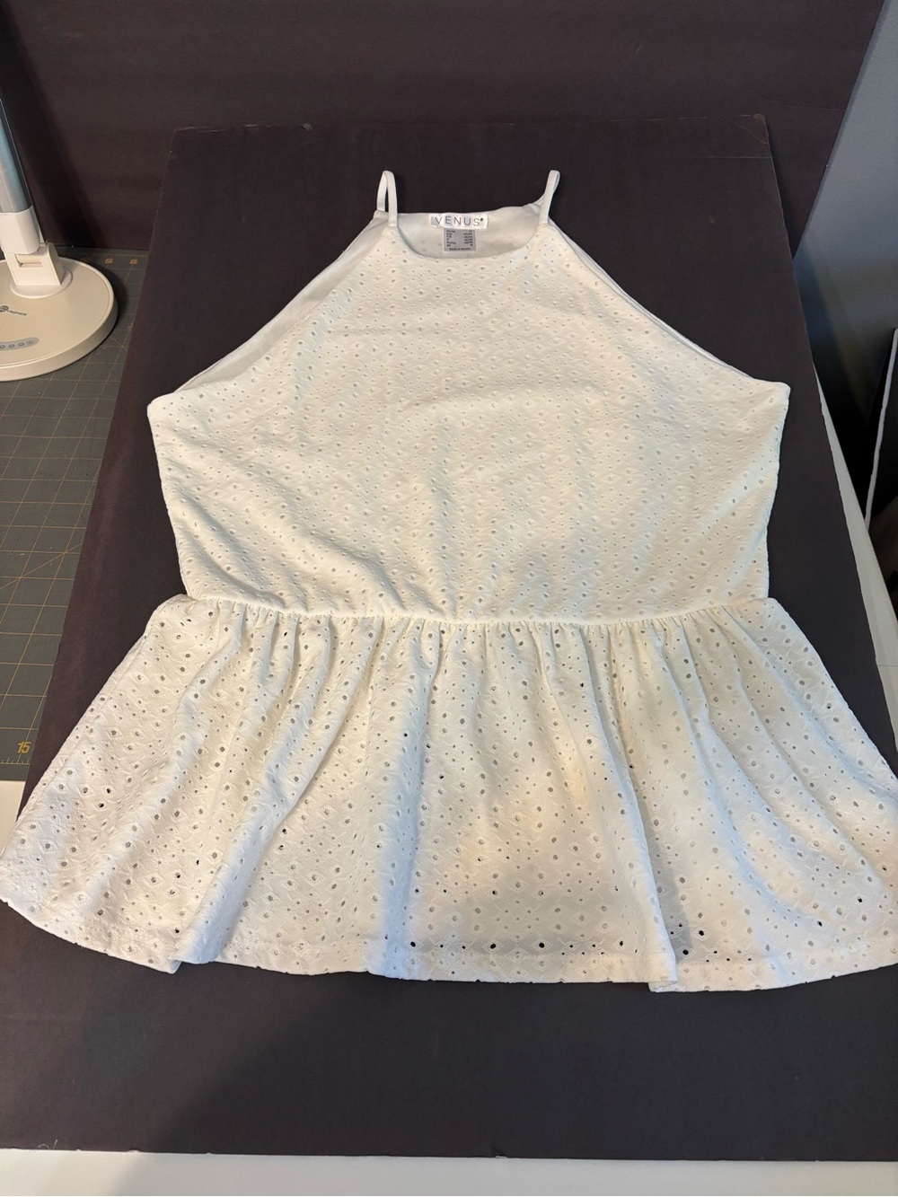 VENUS White Eyelet Halter Top with Peplum Detail